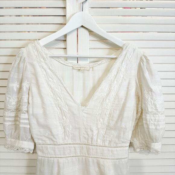 Loveshackfancy Lena White V-Neck Mini Dress w/ Embroidery - Picture 7 of 11